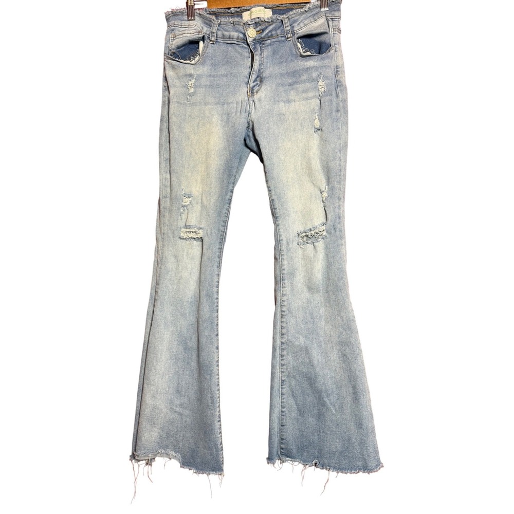 Gogo Jeans Women 13/31 Light Wash Distressed Flare Bell Bottom Jeans GOGO-27481